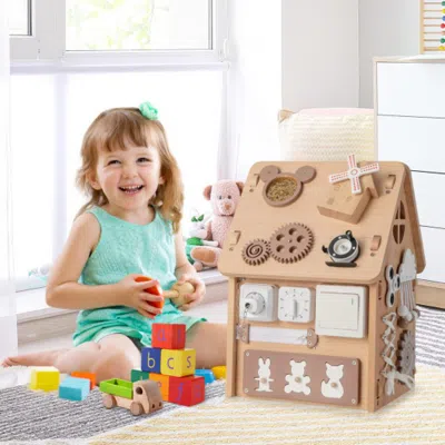Hivvago Multi-purpose Busy House With Sensory Games And Interior Storage Space In Brown