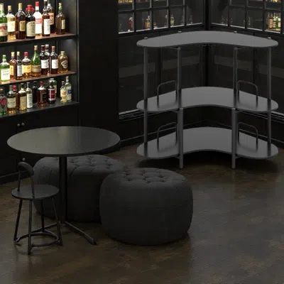 Hivvago Multi-tier Bar Table With Built-in Glass Racks And Spacious Storage Shelving In Black