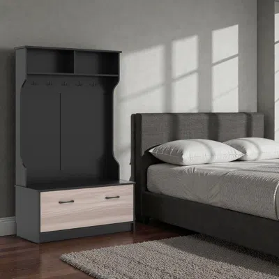 Hivvago Multifunctional Hall Tree With Coat Rack, Storage Bench, And Cabinet In Gray