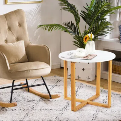 Hivvago Multifunctional Round Side End Table With Bamboo Legs And X-shaped Base