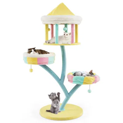 Hivvago Multi-layer Cat Tree With 2 Removable Perches Scratching Posts In Yellow