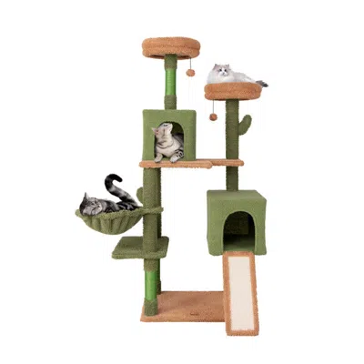 Hivvago Multi-level Cactus Cat Tree With Scratching Posts Ladder Double Condos And Toys Bed