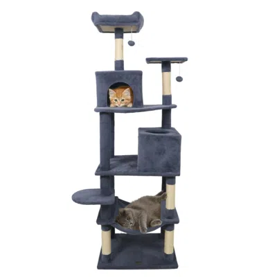 Hivvago Multi-level Cat Tree Modern Cat Tower With Upholstered Perch And 2 Cat Condo-dark Gray