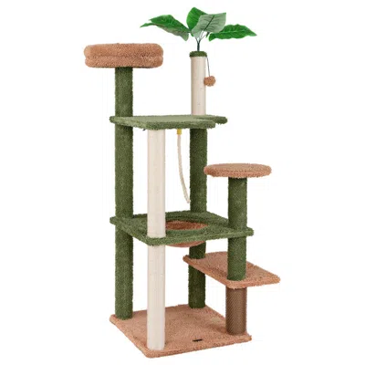 Hivvago Multilevel Cat Tree With Scratching Posts And Rope Plush Perch Toy Bed In Green