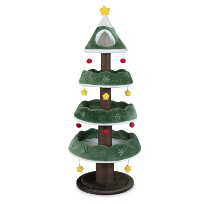 Hivvago Multi-level Christmas Cat Tree With 3 Platforms & Upholstered Top Perch In Gold