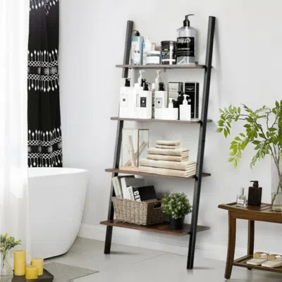 Hivvago Multipurpose 4-tier Industrial Leaning Wall Bookcase With Metal Frame-brown