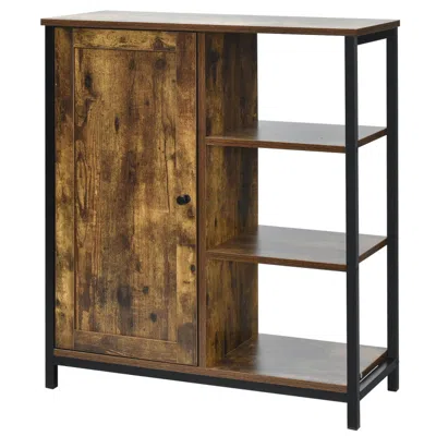 Hivvago Multipurpose Freestanding Storage Cabinet With 3 Open Shelves And Doors In Brown