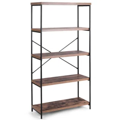 Hivvago Multipurpose Open Bookcase Industrial Rack Wide Standing Storage Shelf-brown