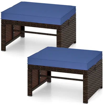 Hivvago Multipurpose Outdoor 2 Pieces Patio Pe Rattan Ottomans Footstool