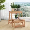 Hivvago Multipurpose Wood Folding 2-step Stool For Indoor Outdoor Plant Stand-natural