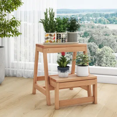 Hivvago Multipurpose Wood Folding 2-step Stool For Indoor Outdoor Plant Stand-natural In Neutral
