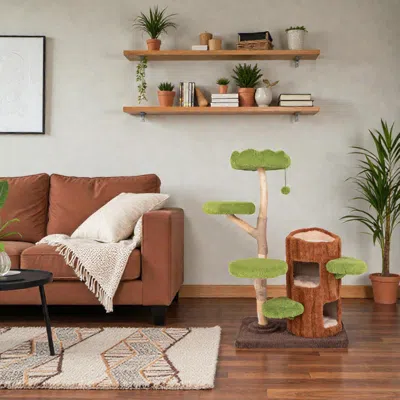 Hivvago Multi-tier Cat Tower With Double-level Condo And Sisal Scratch Panel In Brown