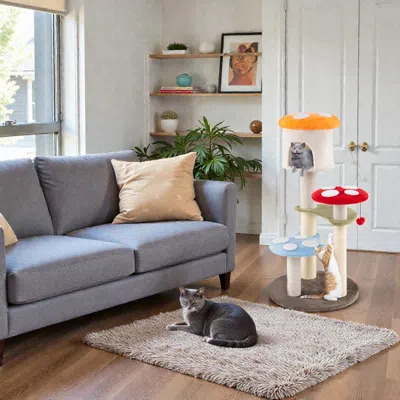 Hivvago Mushroom-themed Cat Tower With Sisal Scratch Posts, Elevated Condo, And Cushioned Platforms In Pattern