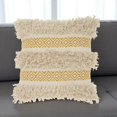 Hivvago Mustard Diamond Patterned Throw Pillow In Nude