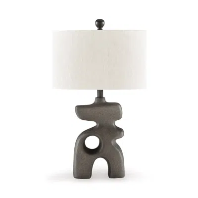 Hivvago Nacy 27 Inch Table Lamp, White Oval Fabric Shade, Black Artisan Style Base