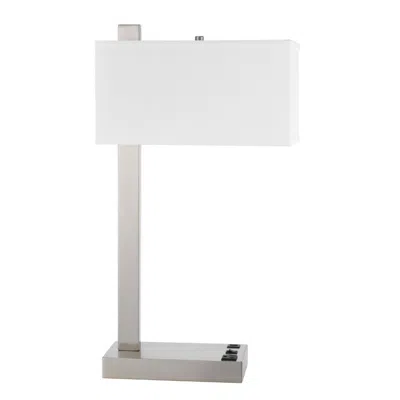 Hivvago Nacy Table Lamp, 1 Power Outlet And Usb Port, Chrome Steel 25 Inch In White