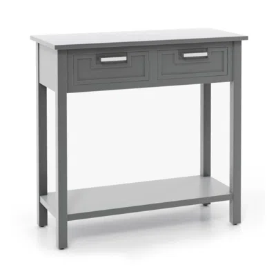Hivvago Narrow Console Table With Drawers And Open Storage Shelf-gray In Blue