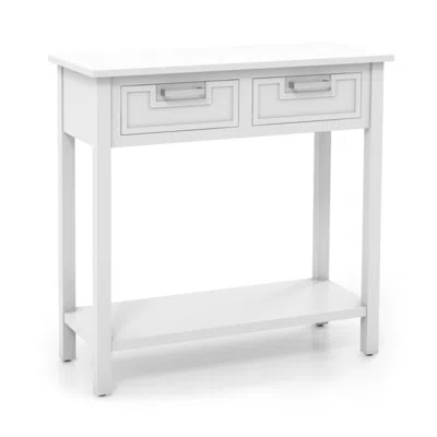Hivvago Narrow Console Table With Drawers And Open Storage Shelf-white