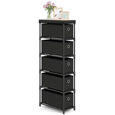 Hivvago Narrow Dresser With 5 Drawers Slim Storage Tower With Metal Frame In Black