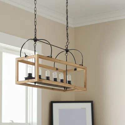 Hivvago Natural And Black Candle Style Six Light Wood And Metal Dimmable Chandelier In Brown