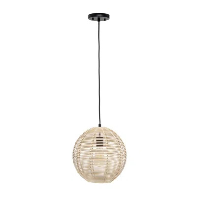 Hivvago Natural And Black Rattan Ceiling Light With Natural Shades In Neutral