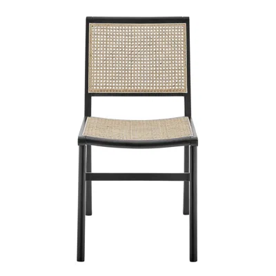 Hivvago Natural And Black Solid Wood Partially Open Back Dining Side Chair