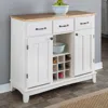 Hivvago Natural Wood Top Kitchen Island Sideboard Cabinet Wine Rack In White In White