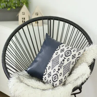 Hivvago Navy Blue Divided Faux Leather Throw Pillow