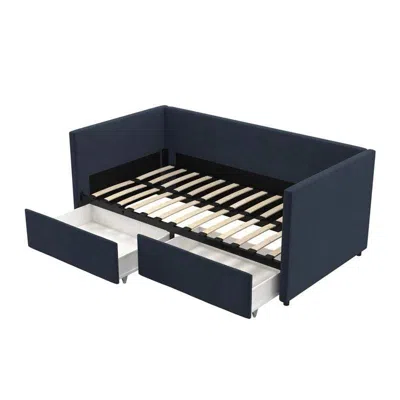 Hivvago Navy Blue Linen Upholstered Daybed With Pull-out Storage Drawers