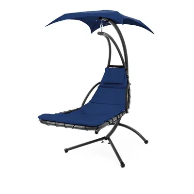 Hivvago Navy Blue Single Person Sturdy Modern Chaise Lounger Hammock Chair Porch Swing