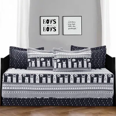 Hivvago Navy White Stripes Llama Cactus Southwest 6 Piece Lightweight Daybed Cover Set