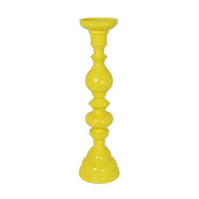 Hivvago Naze Tabletop Candle Holder With Turned Accents, 23 Inch Yellow Resin