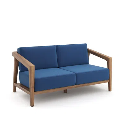 Hivvago Nea Outdoor Loveseat, Dark Blue, Natural Brown Acacia Wood 55 Inch