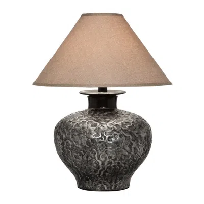 Hivvago Neji 26 Inch Table Lamp, Curved Pot Design Base, Floral Pattern, Silver In Black