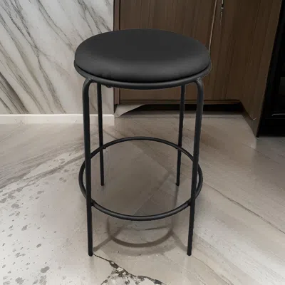Hivvago Neni 30 Inch Barstool Set Of 2, Round Cushioned Seat, Black Faux Leather
