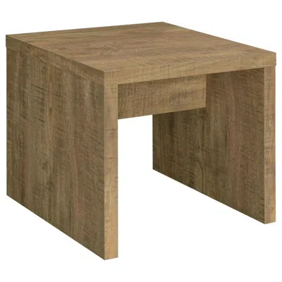 Hivvago Nette 24 Inch End Table With Rough Hewn Saw Marks, Wood, Natural Brown