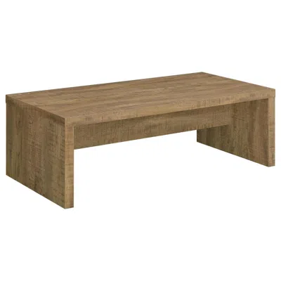 Hivvago Nette 47 Inch Coffee Table With Rough Hewn Saw Marks, Wood, Natural Brown