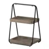 Hivvago Nick 19 Inch 2 Tier Decorative Tray Stand, Black Iron Frame, Gray Wood In Gray