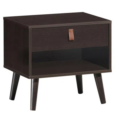 Hivvago Nightstand Bedroom Table With Drawer Storage Shelf-brown