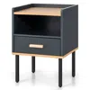 Hivvago Nightstand Bedside End Table With Drawer And Open Shelf For Living Room Bedroom-gray