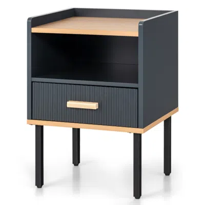 Hivvago Nightstand Bedside End Table With Drawer And Open Shelf For Living Room Bedroom-gray In Orange