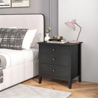 Hivvago Nightstand Beside End Side Table Organizer With 3 Drawers-black