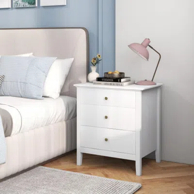 Hivvago Nightstand Beside End Side Table Organizer With 3 Drawers-white