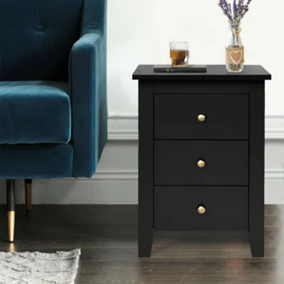 Hivvago Nightstand End Beside Table Drawers Modern Storage Bedroom Furniture-black