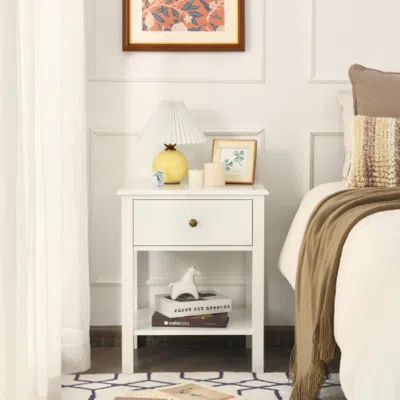 Hivvago Nightstand End Table With Drawer And Shelf-white