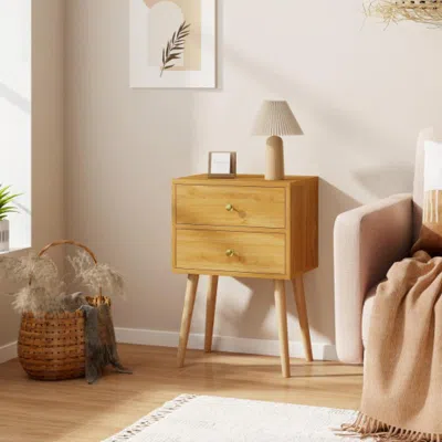 Hivvago Nightstand Mid-century Modern Bedside Table With 2 Drawers-natural