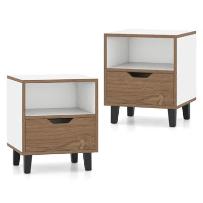 Hivvago Nightstand Set Of 2 With Drawer And Open Storage Shelf For Bedroom-white