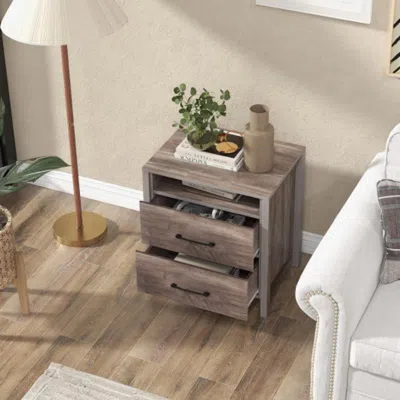 Hivvago Nightstand With 2 Drawers Farmhouse Bed Side Table With Open Storage Shelf-grey