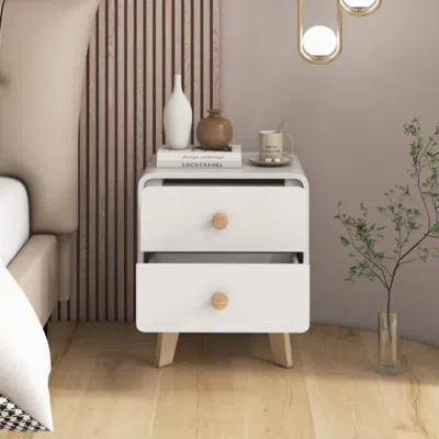 Hivvago Nightstand With 2 Drawers Solid Rubber Wood Legs-white
