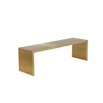 Hivvago Niki 55 Inch Accent Bench, Slatted, Rectangular, Luxurious Brushed Gold In Brown